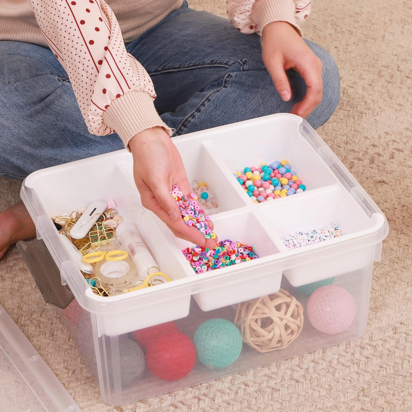 Transparent Storage Box with Adjustable Dividers